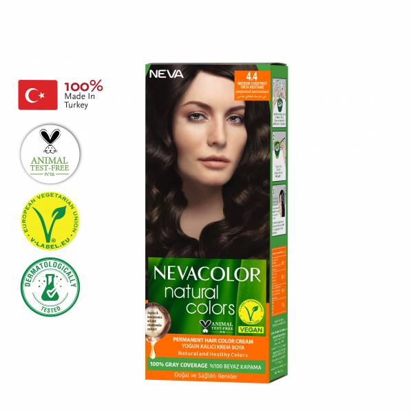 NEVACOLOR NATURAL COLORS (VEGAN) PERMANENT HAIR COLOR CREAM 4.4 - MEDIUM CHESTNUT  50ML