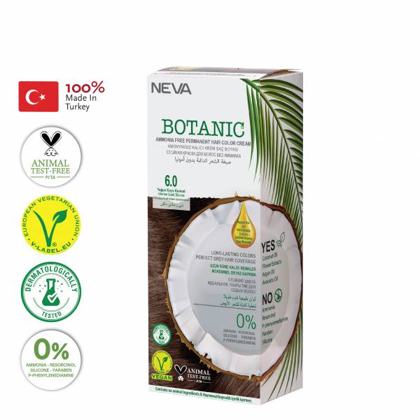 NEVA BOTANIC  (VEGAN) AMMONIA FREE PERMANENT HAIR COLOR CREAM 6.0 - INTENSE DARK BLONDE  60ML