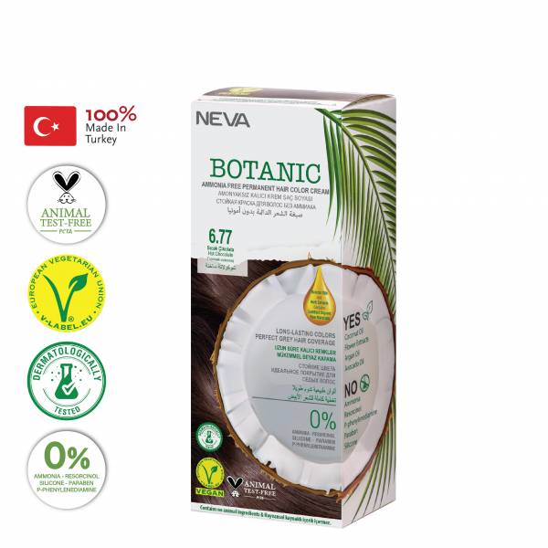 NEVA BOTANIC  (VEGAN) AMMONIA FREE PERMANENT HAIR COLOR CREAM 6.77 - HOT CHOCOLATE  60ML