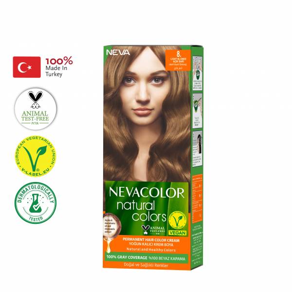 NEVACOLOR NATURAL COLORS (VEGAN) PERMANENT HAIR COLOR CREAM 8.0 - LIGHT BLONDE  50ML