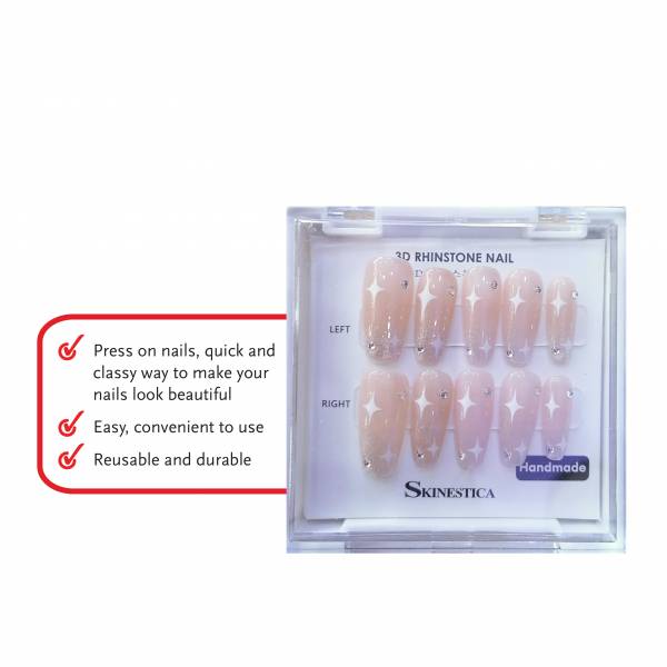 SKINESTICA REUSEABLE 3D RHINSTONE PRESS ON NAILS ARTIFICIAL FAKE NAILS 02 (SIZE M)