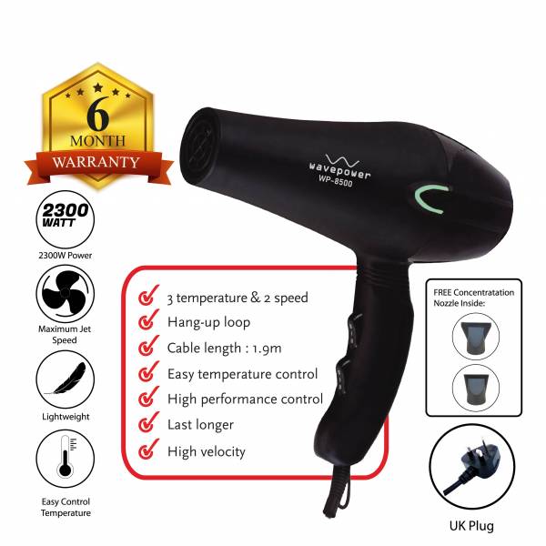 WAVE POWER WP-8500(V2) PROFESSIONAL IONIC HAIR DRYER LIGHTWEIGHT